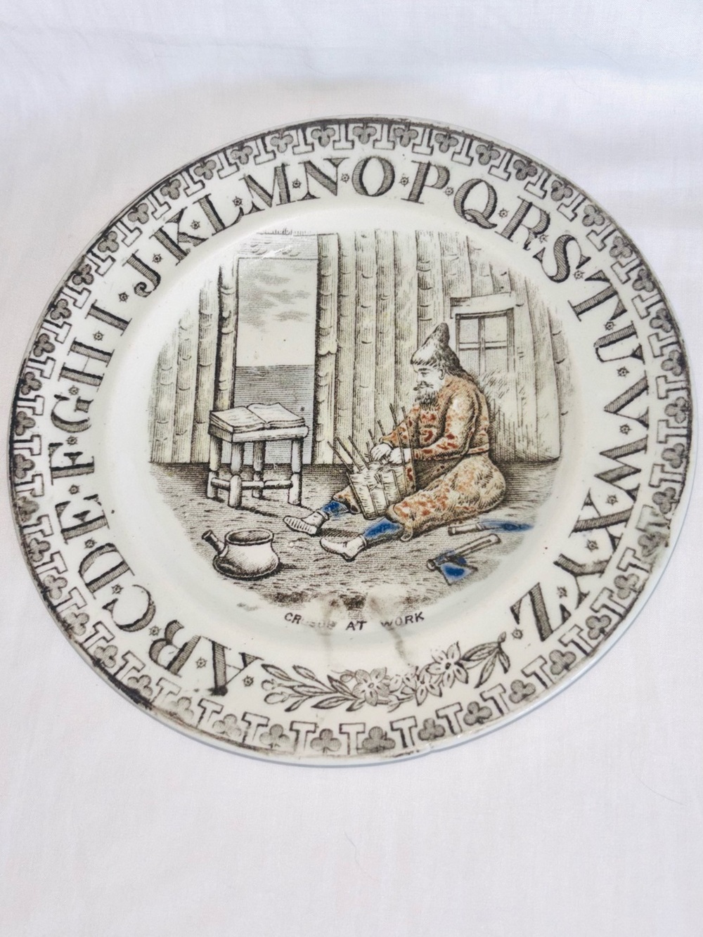 Antique Tunstall Pottery Alphabet ABC Plate Robinson Crusoe 1891 England